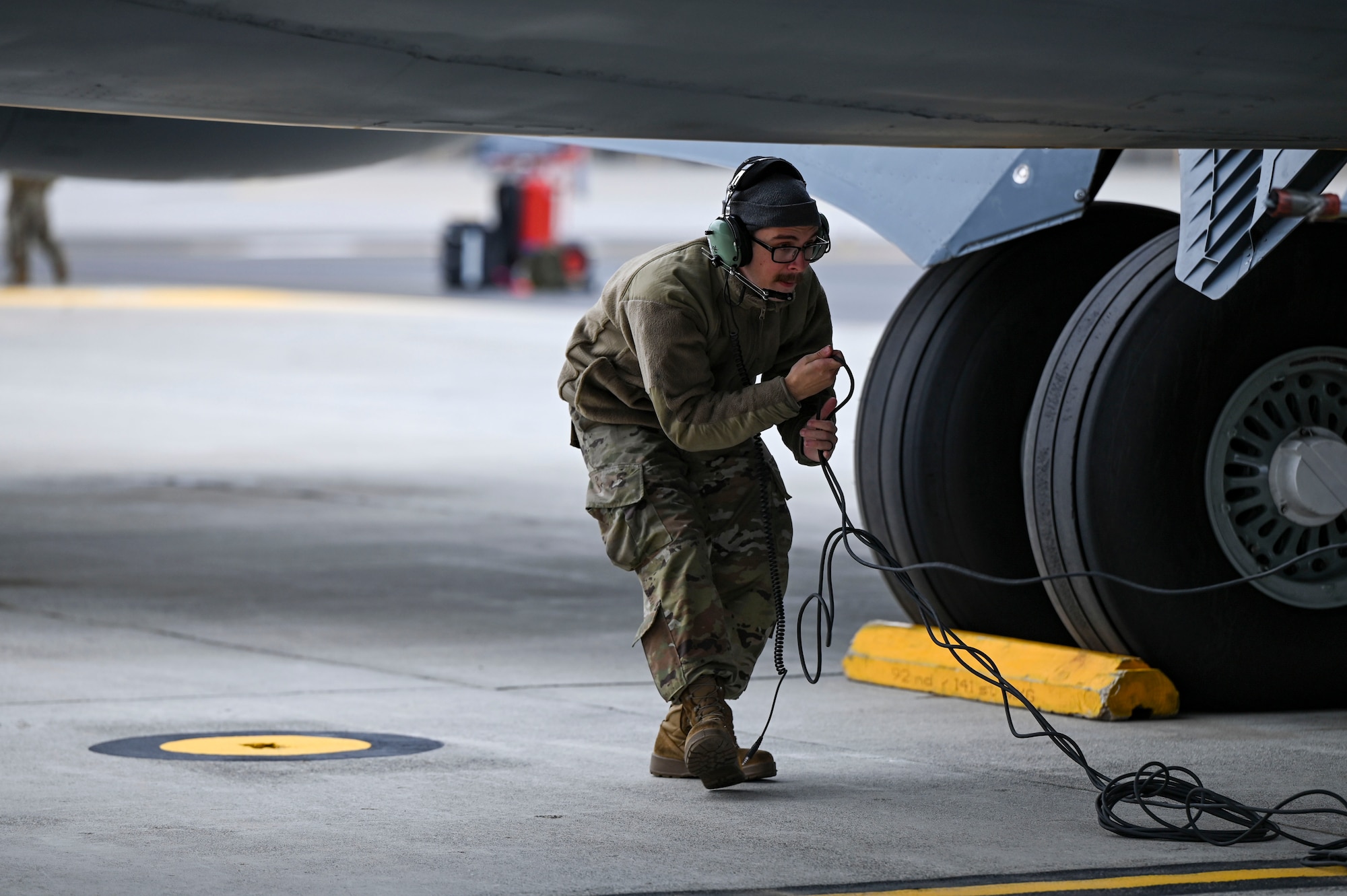 An Airman prepares an aircraft.