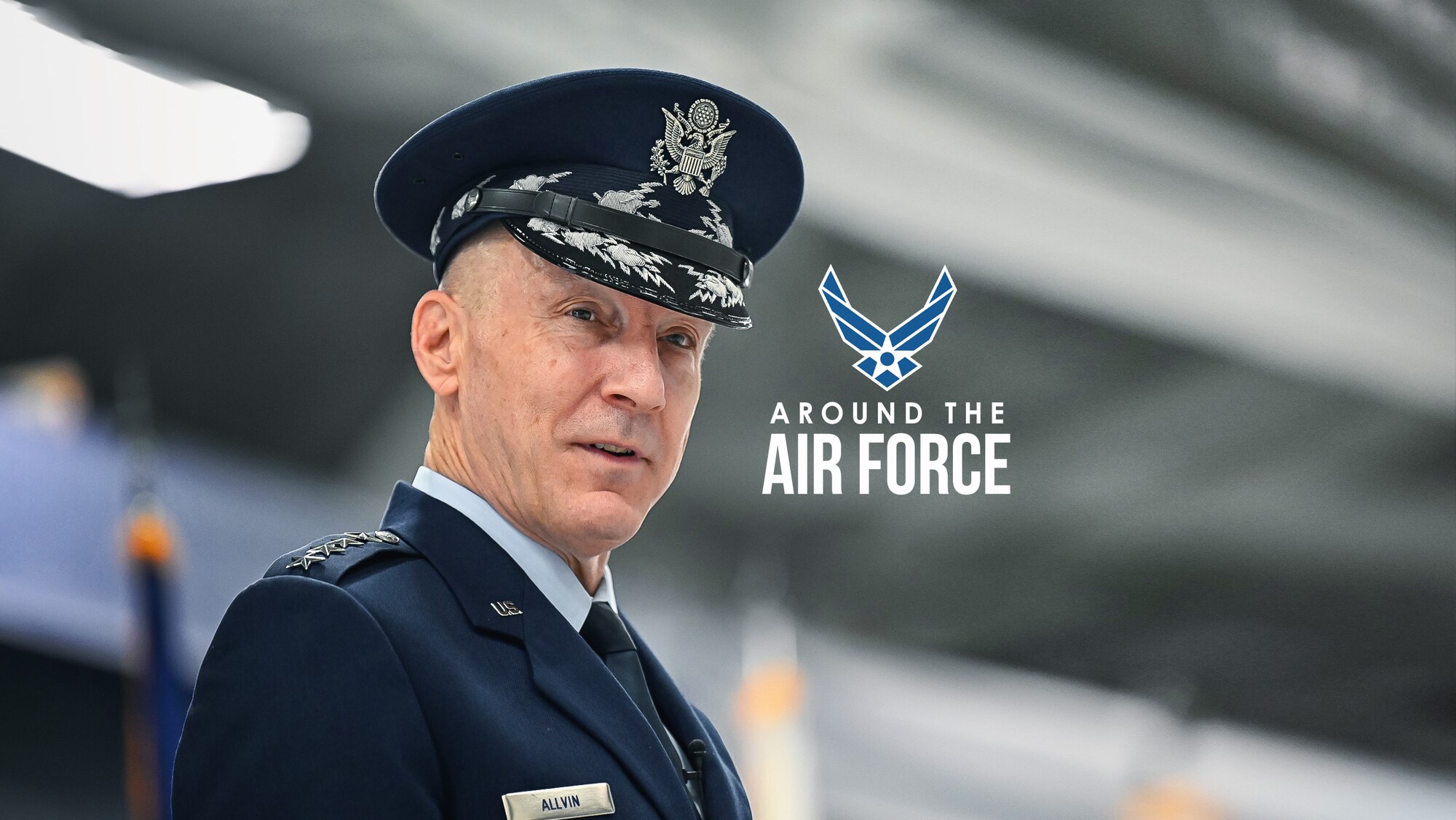 In this week’s look around the Air Force, the new Chief of Staff, Gen. David W. Allvin is welcomed by the force, a new benefit aids spouse-owned small businesses, and a new app helps military families find short-term childcare. (U.S. Air Force graphic by Travis Burcham)