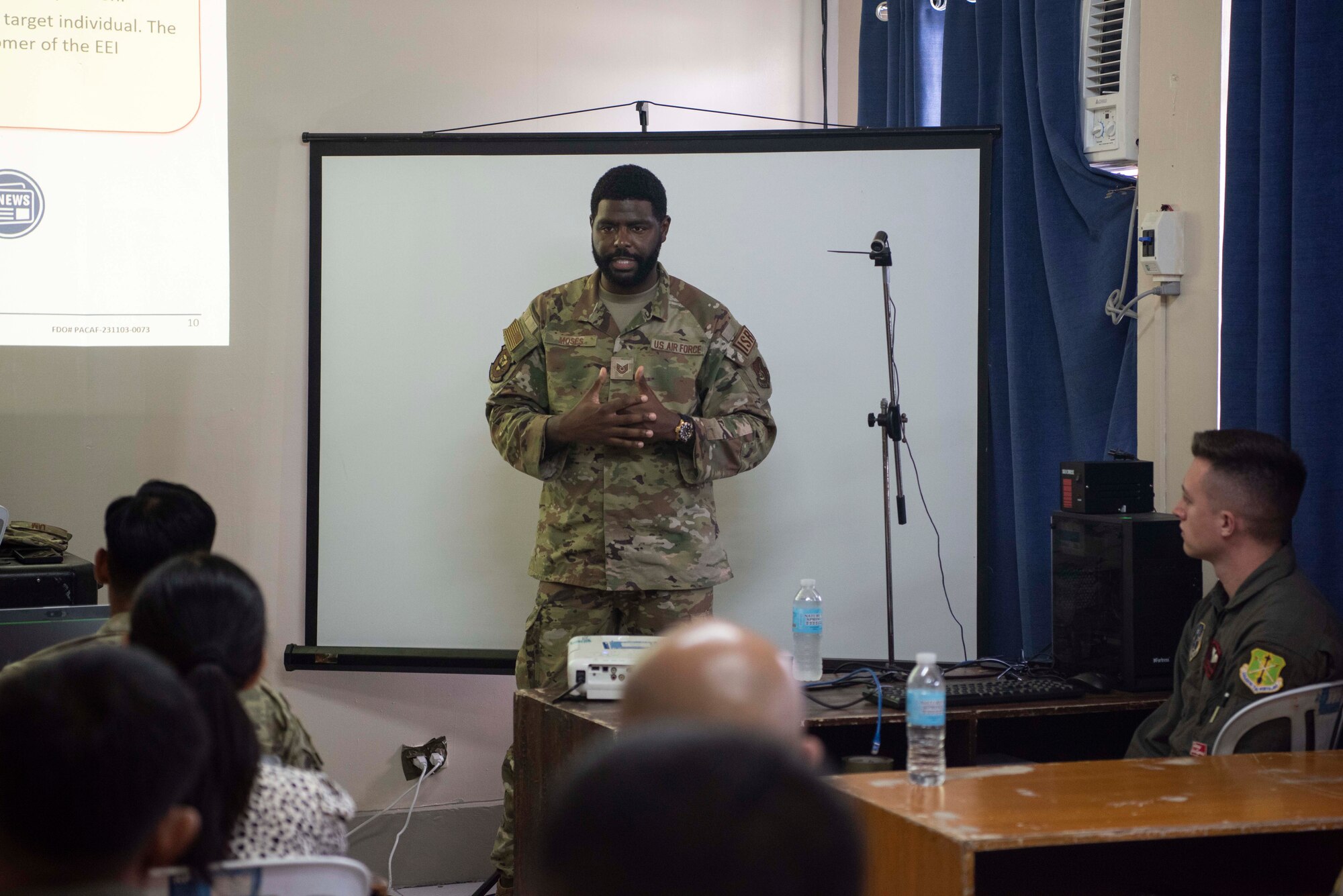 Photo of a U.S. Air Force service member introducing himself
