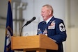 Chief Master Sgt. Danny Gregory, senior enlisted leader of the 165th Airlift Squadron’s Flight Engineer Section, speaks to a group of family, friends and fellow Airmen at his retirement ceremony at the Kentucky Air National Guard Base in Louisville, Ky., Sept. 9, 2023. Gregory retired from the 123rd Airlift Wing after more than 40 years in the military. (U.S. Air National Guard photo by Phil Speck)