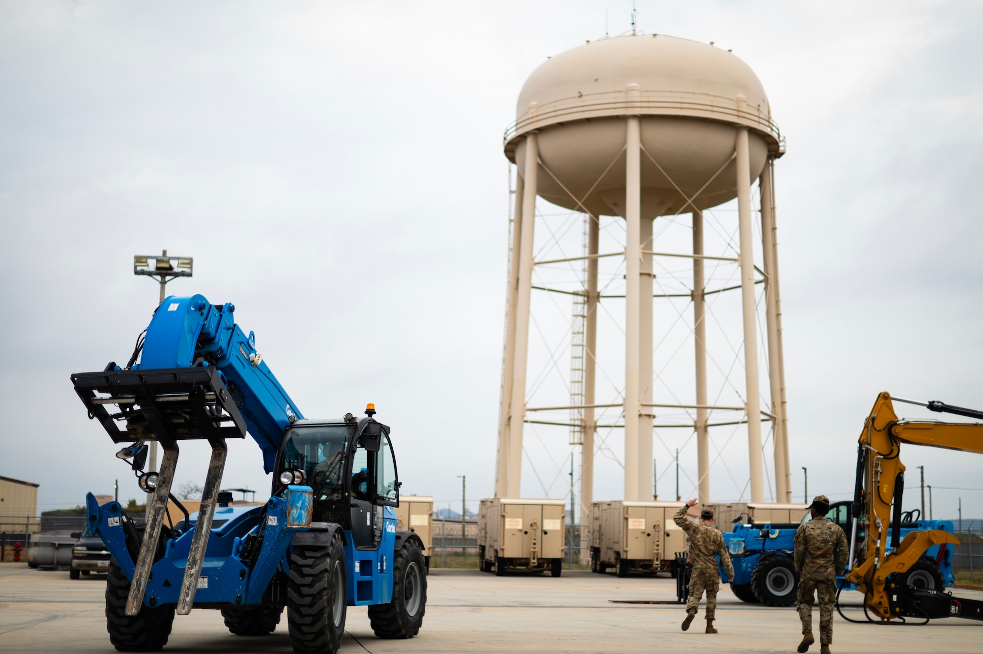 Airmen operate a telehandler during a Prime Base Engineer Emergency Force or “Prime BEEF” training at Kunsan Air Base,