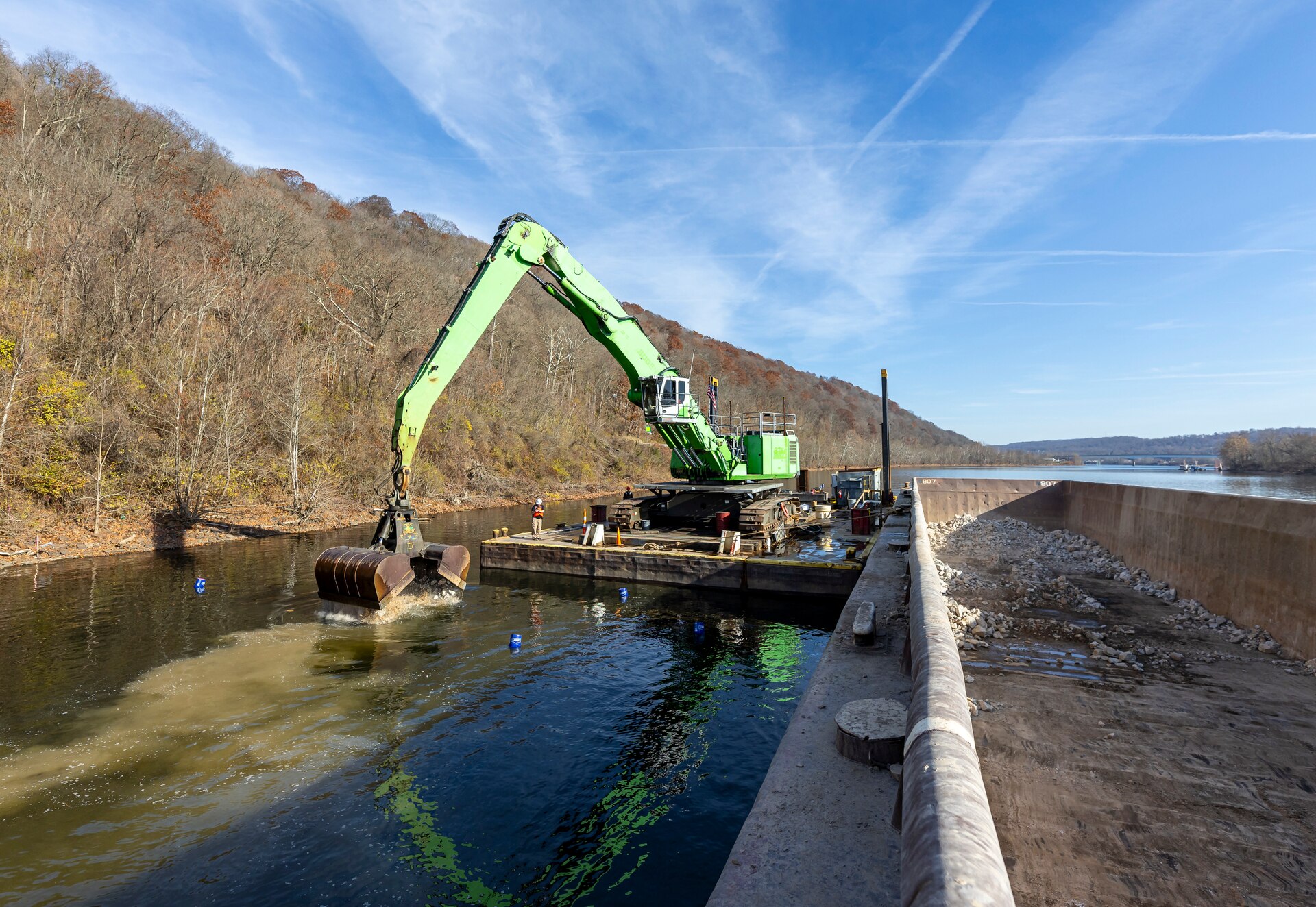 The Pittsburgh District contracted the work to install 73 fish reefs between Monongahela River miles 21.3 and 33.5 from Victory Hills to Clairton, Pennsylvania.