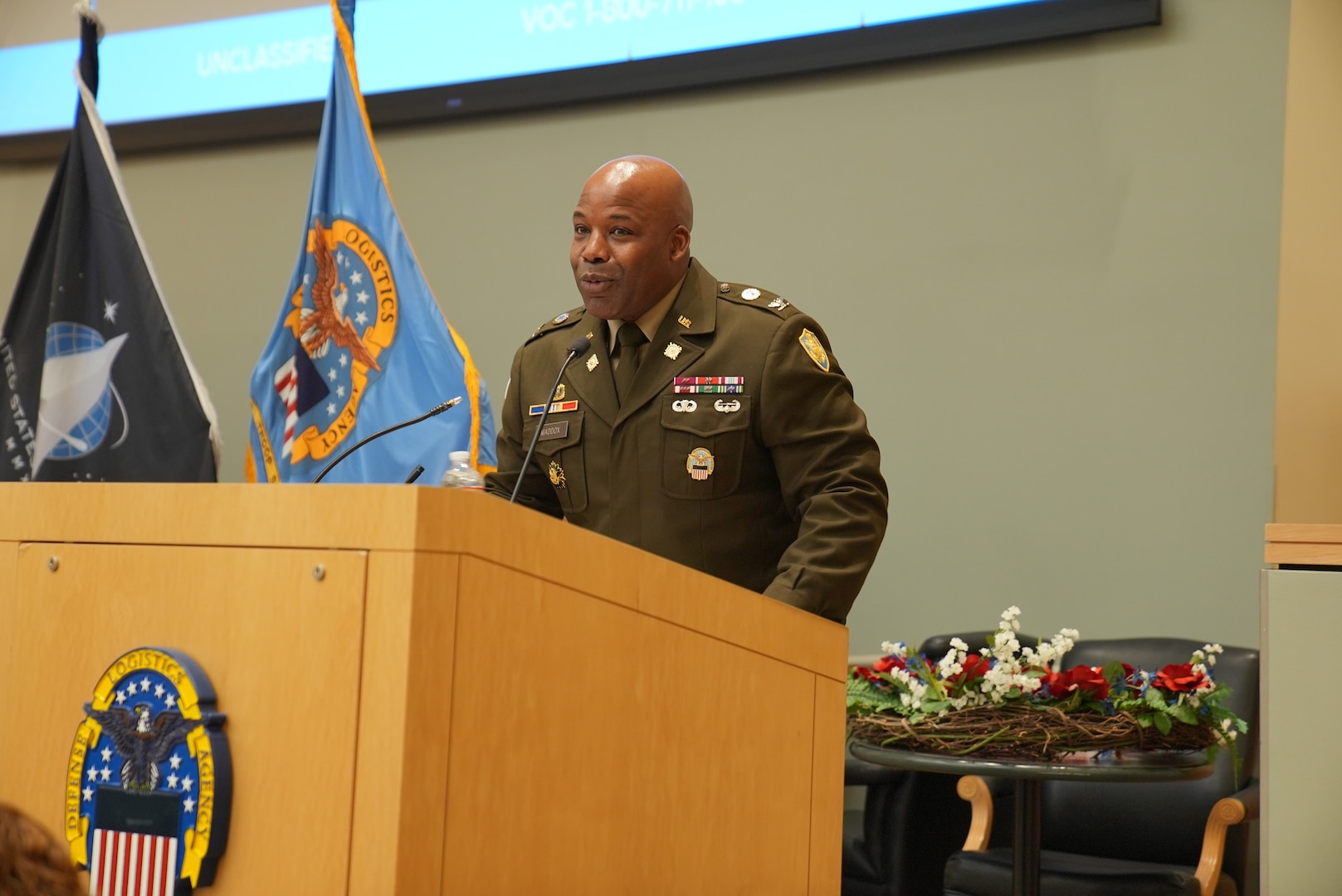 DLA Troop Support Commander Landis Maddox talks about how veterans have influenced his life during a Veterans Day ceremony in Philadelphia October 20.