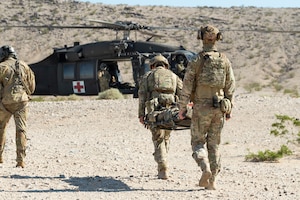 The Explosive Ordnance Disposal flight from the 812th Civil Engineer Squadron recently teamed up with the Army’s C Company, 2916th Aviation Battalion, “Desert Dustoff,” for an intensive series of training exercises at the National Training Center at Fort Irwin, California, October 2023.