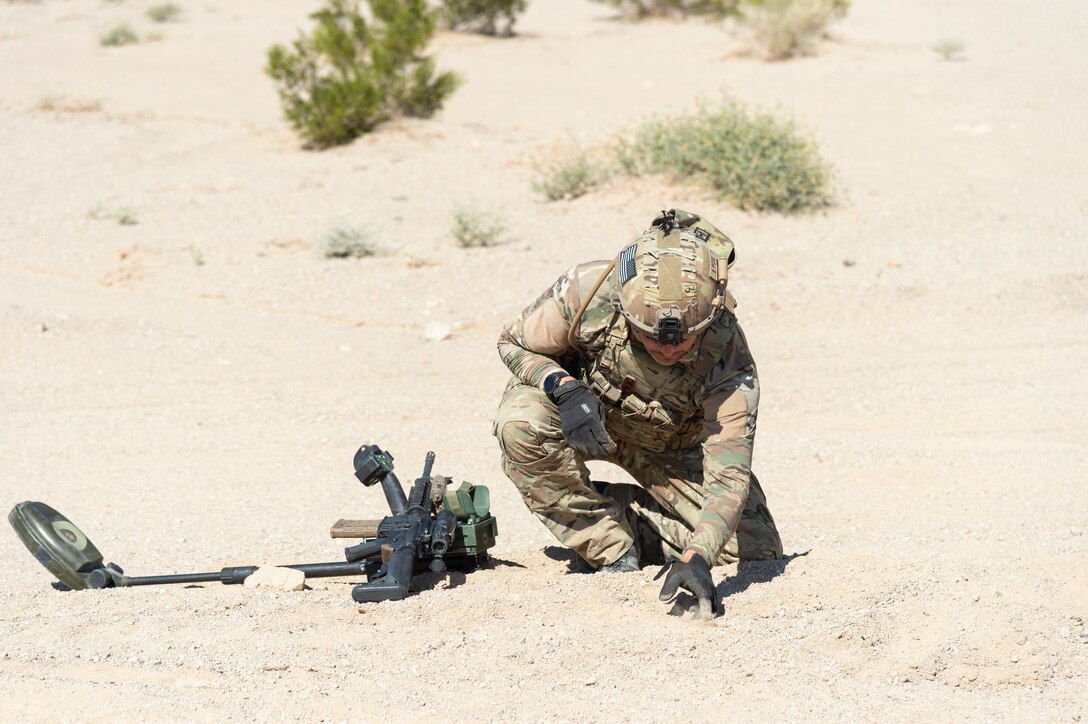 The Explosive Ordnance Disposal flight from the 812th Civil Engineer Squadron recently teamed up with the Army’s C Company, 2916th Aviation Battalion, “Desert Dustoff,” for an intensive series of training exercises at the National Training Center at Fort Irwin, California, October 2023.