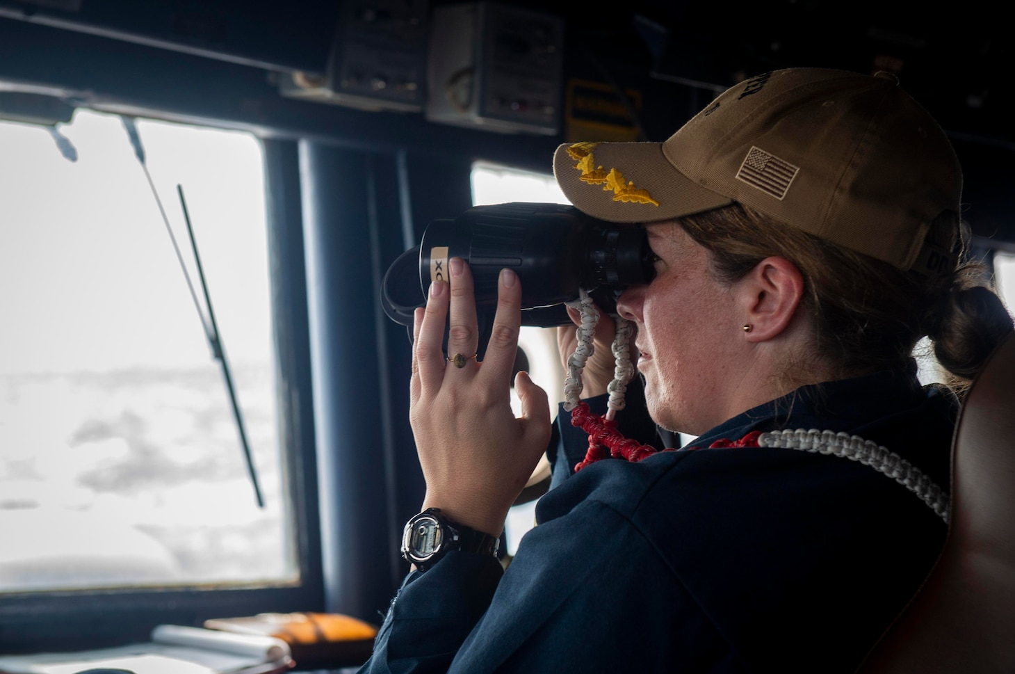 231125-N-EE352-2073

SOUTH CHINA SEA (Nov. 25, 2023) – Cmdr. Andrea Benvenuto, executive officer of the Arleigh Burke-class guided-missile destroyer USS Hopper (DDG 70), observes from the bridge aboard Hopper while conducting routine underway operations. Hopper is forward-deployed to the U.S. 7th Fleet area of operations in support of a free and open Indo-Pacific. (U.S. Navy photo by Mass Communication Specialist 2nd Class Leon Vonguyen)