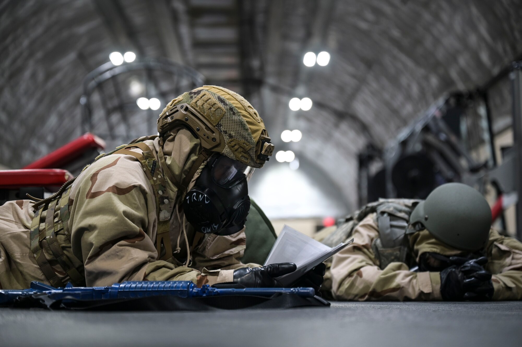 Airmen participate in bivouac training.