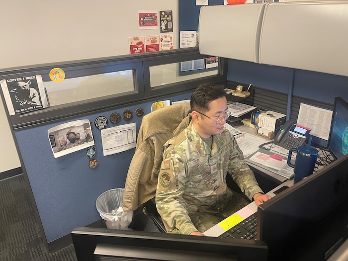 Master Sgt. Hyuk Yoo, Section Chief for Force Management and Customer Support at the 316th Force Support Squadron, Joint Base Andrews, Md., is catching up on his tasks at his home station after his 6-month fellowship at the DAF-MIT AIA Accelerator. The phantom program is a comprehensive fellowship at the DAF-MIT AI Accelerator, which provides opportunities to learn from the brightest minds in AI. Over a 5-month period, phantoms provide their subject matter expertise to various projects and generate new processes for transitioning AI from research to operational use.  (Courtesy Photo)