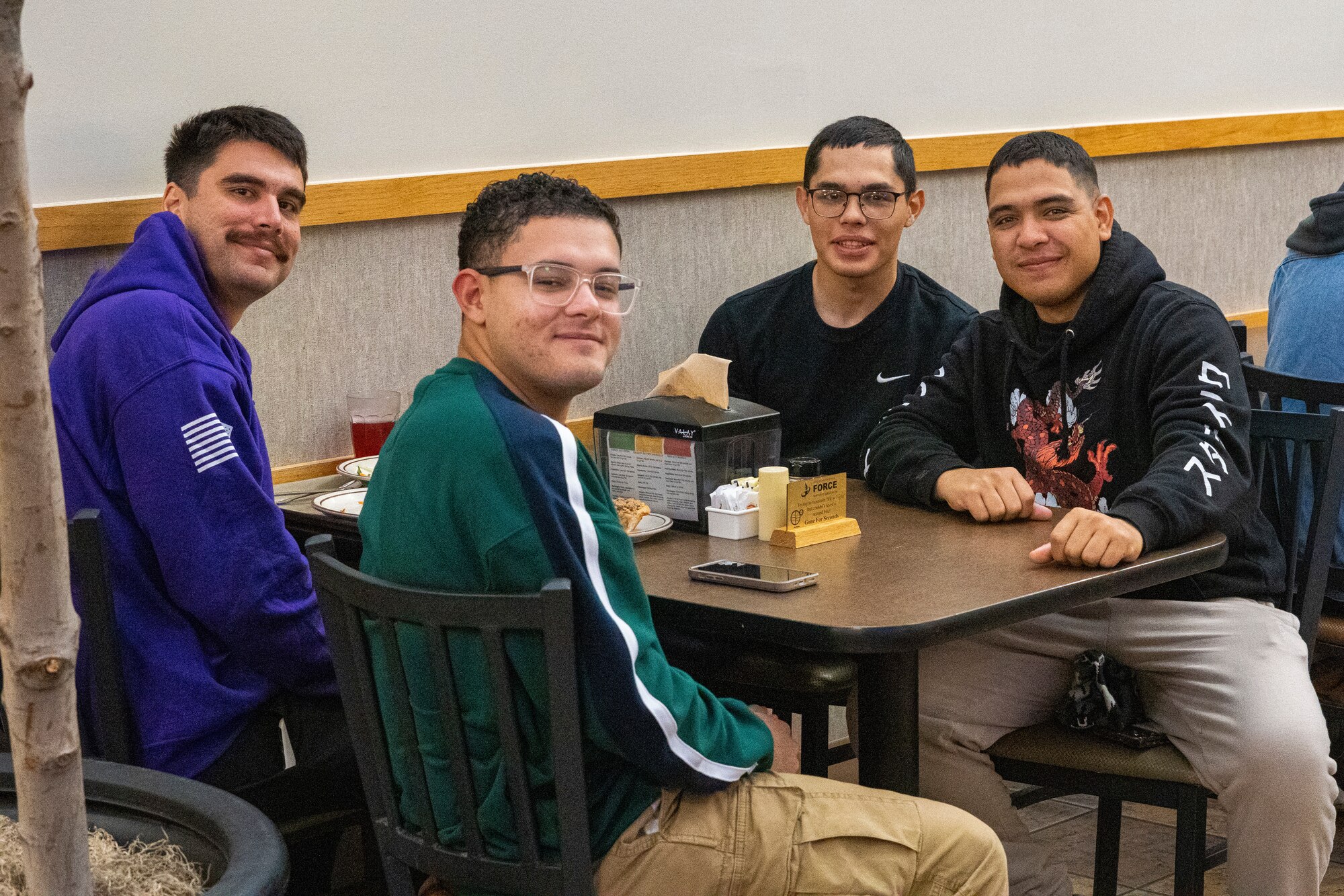 81st Training Group Airmen pose for a photo during the Thanksgiving meal at Keesler Air Force Base, Mississippi, Nov. 23, 2023.