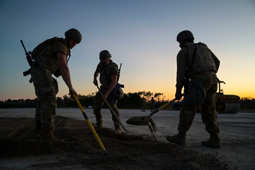 Airmen participate in bivouac training.
