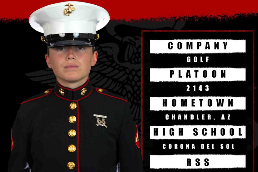 A graphic of a Marine posing for a photo.