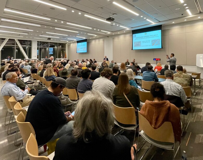 More than 200 community members are pictured in attendance at the Orange County Conference Center in Santa Ana, California, during the Nov. 6 public meeting for the Santiago Creek flood-risk management project.