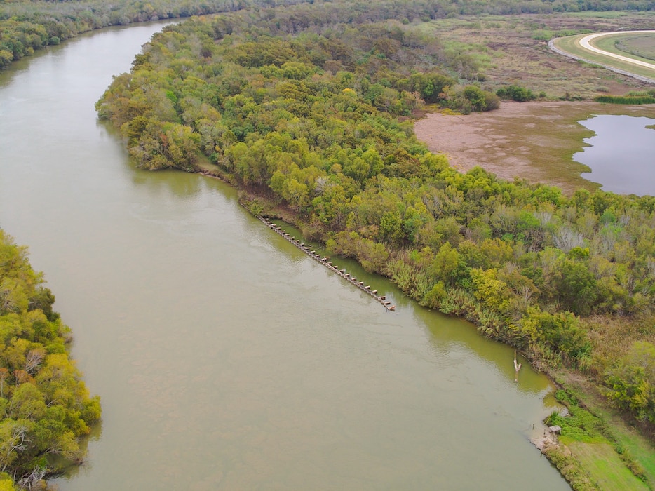 This photograph was captured by Rebecca Capps, U.S. Army Corps of Engineers (USACE), Galveston District (SWG), physical scientist and drone operator, as she flew a Skydio X2D quadcopter, a rotary wing drone, over a section of the Trinity River, Nov. 15, 2023.