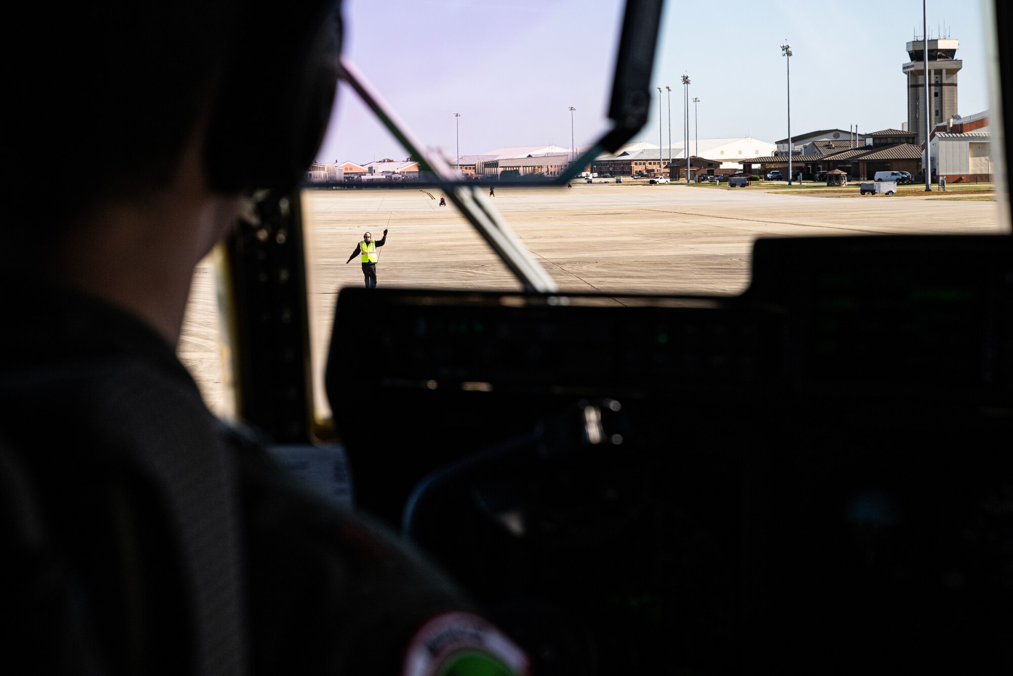 C-130 pilot prepares for take-off