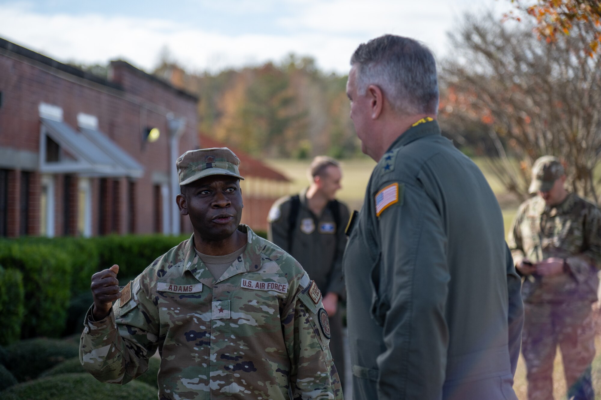 During his remarks, Adams shared his view on the future of recruiting for the Air Force and the future battlefield for Airmen. (U.S. Air Force photo by Airman 1st Class Zachary Foster)