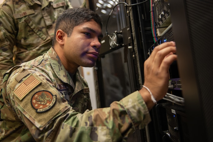A U.S. Air Force Airman assigned to the 52nd Operation Support Squadron (OSS), Radar Airfield and Weather Systems (RAWS) conducts a maintenance check on a Ceilometer site at Spangdahlem, Germany, Nov. 14, 2023. 52 OSS RAWS Airmen play a vital role in keeping important airfield control and information systems up and running. (U.S. Air Force photo by Airman 1st Class Albert Morel)