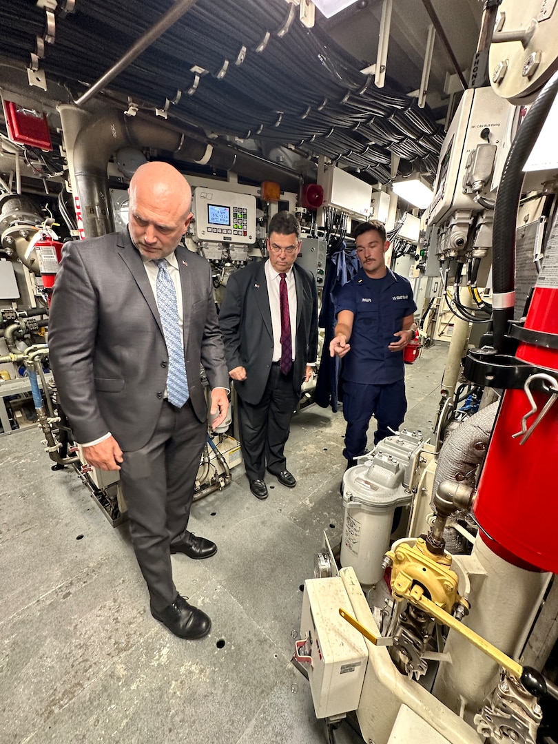 The USCGC Myrtle Hazard (WPC 1139) crew conducts training off Pagan Island on Oct. 23, 2023. The crew completed a multifaceted patrol from Oct. 16 to Nov. 5, 2023, underscoring the U.S. Coast Guard's unwavering commitment to the community and partners in the Commonwealth of the Northern Mariana Islands (CNMI). During this period, the cutter's crew achieved several key objectives, including delivering vital donations and supplies and facilitating critical wellness checks in the wake of Typhoon Bolaven. (U.S. Coast Guard photo)