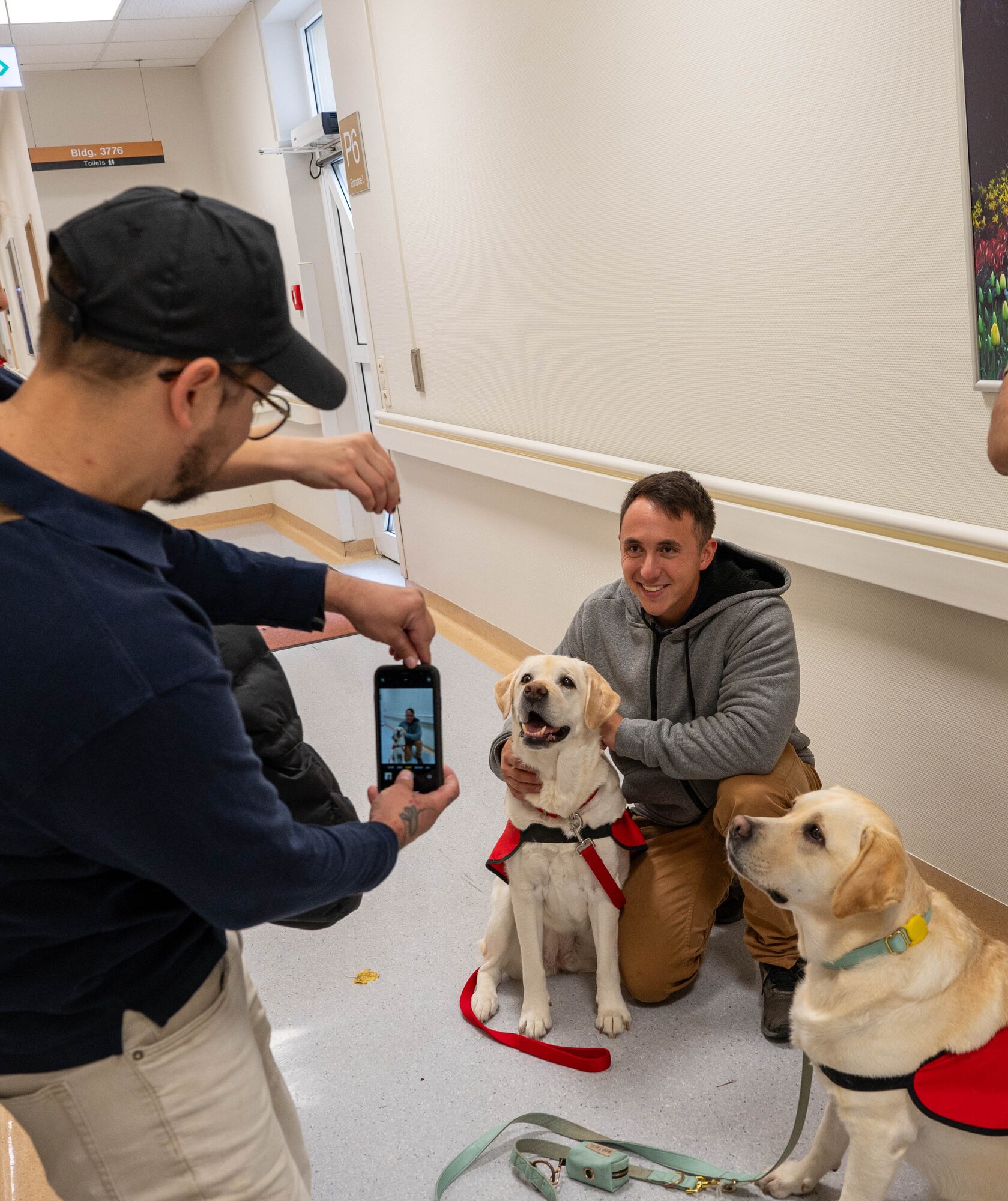 Photos are taken of dogs with visitors of hospital.