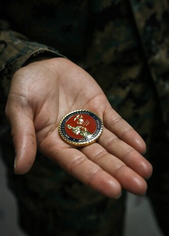 Private Daylien Diaz receives the Molly Marine Award on Marine Corps Recruit Depot, Parris Island, S.C., Nov. 7th, 2023. Pvt. Diaz graduated Nov. 21 and received the award for her embodiment of the values and qualities that make up a Marine.