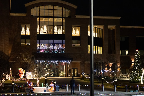 The U.S. Army Engineer Research and Development Center’s Headquarters Building is decorated for the holiday season for ERDC Under the Lights. The annual holiday lights drive-thru event is a way for the organization to give back to the community. (U.S. Army Corps of Engineers photo)