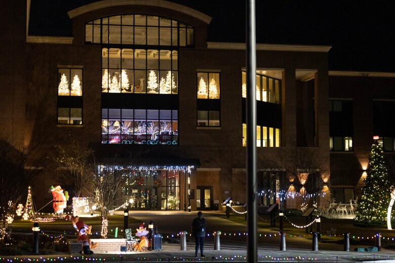 The U.S. Army Engineer Research and Development Center’s Headquarters Building is decorated for the holiday season for ERDC Under the Lights. The annual holiday lights drive-thru event is a way for the organization to give back to the community. (U.S. Army Corps of Engineers photo)