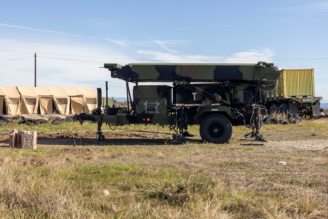 A U.S. Marine Corps AN/TPS-80 Ground/Air Task Oriented Radar (G/ATOR) with Marine Air Support Squadron 3, Marine Air Control Group 38, 3rd Marine Aircraft Wing, is staged in support of exercise Steel Knight 23.2 at Marine Corps Base Camp Pendleton, California, Nov. 27, 2023. The AN/TPS-80 G/ATOR is a ground-based air radar system which increases 3rd MAW’s combat power and lethality through superior air surveillance. Steel Knight 23.2 is a three-phase exercise designed to train I Marine Expeditionary Force in the planning, deployment and command and control of a joint force against a peer or near-peer adversary combat force and enhance existing live-fire and maneuver capabilities of the MAGTF. (U.S. Marine Corps photo by Sgt. Sean Potter)