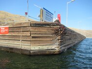 Progress photo of the floating guidewall replacement project for Lower Granite Navigation Lock