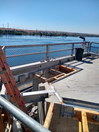 Progress photo of the gudgeon anchor replacement project at McNary Navigation Lock.