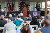 Col. Rhett Blackmon, U.S. Army Corps of Engineers (USACE) Galveston District commander speaks during the Colorado River Levee Project Phase 1 groundbreaking ceremony at Dinosaur Park in Wharton, Texas, November 29, 2023. 

Once complete, the Wharton Levee System will be a flood risk reduction system consisting of levees, floodwalls, a storm drainage relief system, riverbank stabilization, new mitigation wetland areas and sumps with gravity drainage.