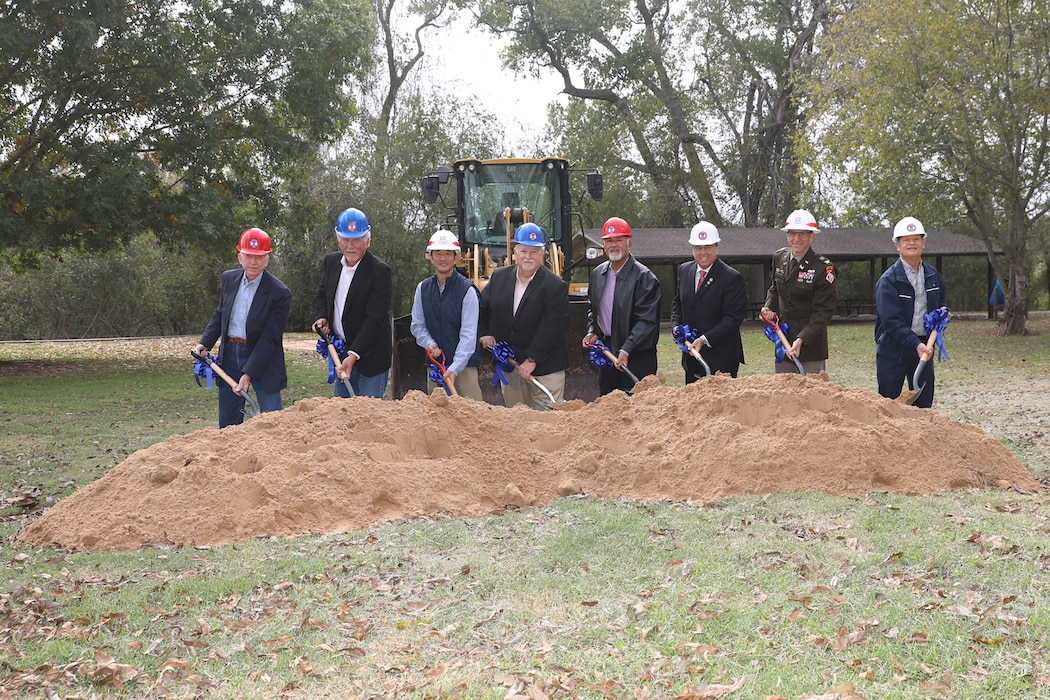 (From left) Former Wharton Mayor Domingo Montalvo, Col. Rhett Blackmon, U.S. Army Corps of Engineers (USACE) Galveston District commander, and distinguished representatives from the City of Wharton and USACE break ground on the Colorado River Levee Project Phase 1 during a ceremony in Wharton, Texas, November 29, 2023.

The project will address Wharton’s significant flooding issues due to its proximity to the Colorado River, Caney Creek, Baughman Slough, Peach Creek, and low elevations across the region.