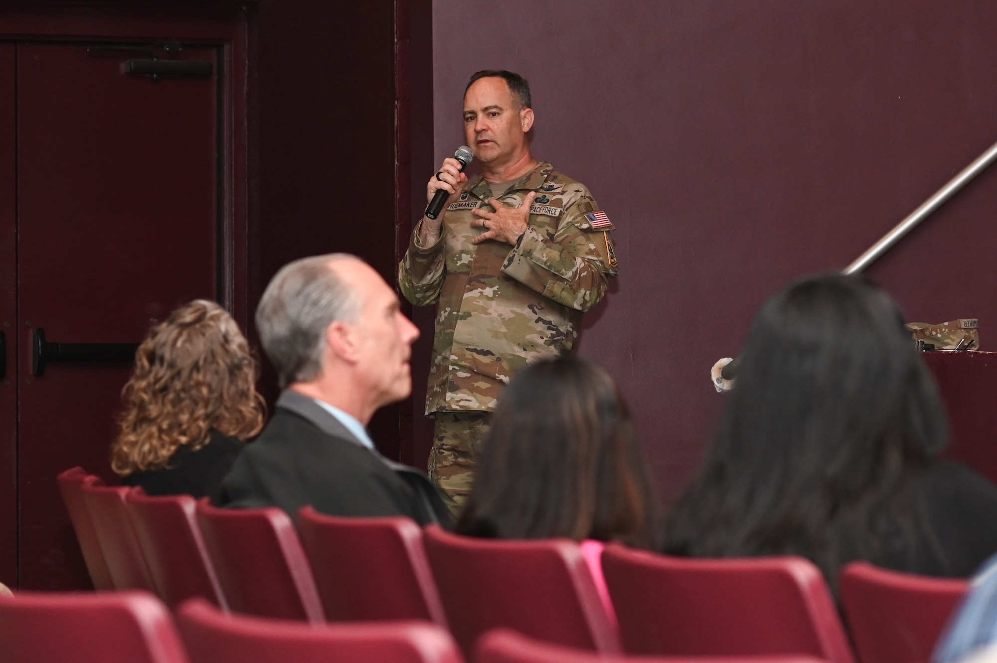 Vandenberg base members at a town hall