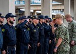 NAPLES, Italy. -  Rear Adm. Stephen Mack, commander, Submarine Group 8, meets with Sailors assigned to the Italian Todaro-class submarine Scirè (S 527), during U.S. and Italian Navy undersea warfare staff talks, in Naples, Italy, Nov. 20, 2023. While in Naples, the Scirè hosted Italian Navy Rear Adm. Vito Lacerenza, Commander of the Submarines, and Rear Adm. Mack, further strengthening the U.S. and Italian partnership. (U.S. Navy photo by Mass Communication Specialist 1st Class Ryan Seelbach)