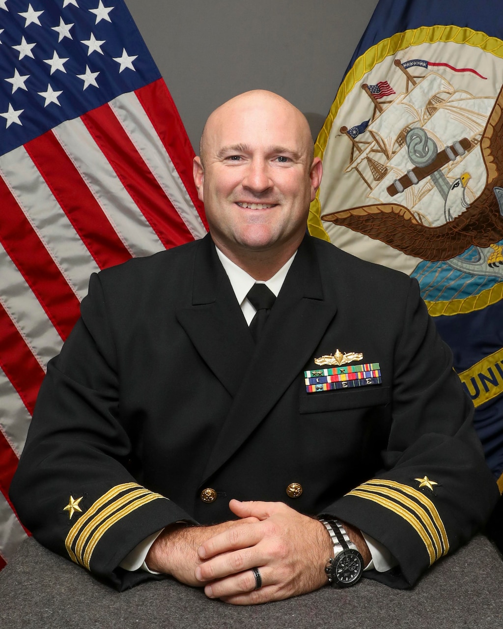 Official studio photo of Cmdr. James Lee, Executive Officer, USS Mesa Verde (LPD 19)