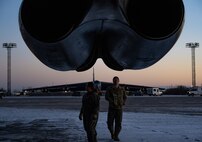 Brekka Kramer, Minot Area Chamber of Economic Development Corporation president, receives a tour of a B-52H Stratofortress at Minot Air Force Base, North Dakota, Nov. 28, 2023. Team Minot hosts tours to increase community leaders’ awareness and understanding of Minot AFB’s role in national security. (U.S. Air Force photo by Airman 1st Class Alyssa Bankston)