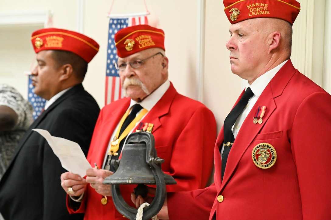 Members of the Veterans of Foreign Wars post 7472 attend an award ceremony. Retired United States Marine Corps Colonel Lou Schott was awarded the Silver Star Medal, Thursday May 18th, 2023, for his heroic actions during the Battle of Okinawa on June 20th, 1945. Schott, at 102 years old, is the oldest ranking U.S. Marine Corps officer. His Bronze Star Medal was officially upgraded to a Silver Star Medal during a ceremony at the Veterans of Foreign Wars Post 7472 in Ellicott City, Maryland.