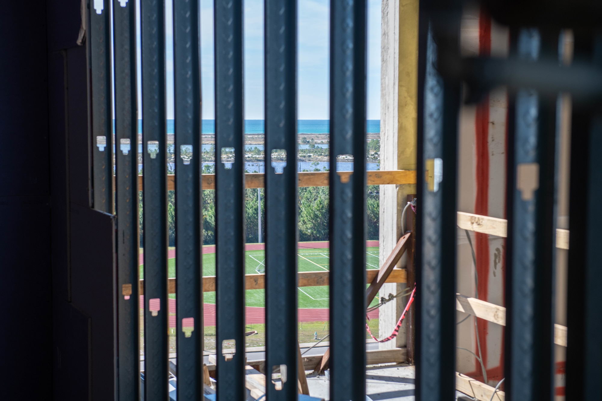 The base track and Gulf of Mexico sit in view from the third floor of the new Sand Dollar Inn lodging facility.