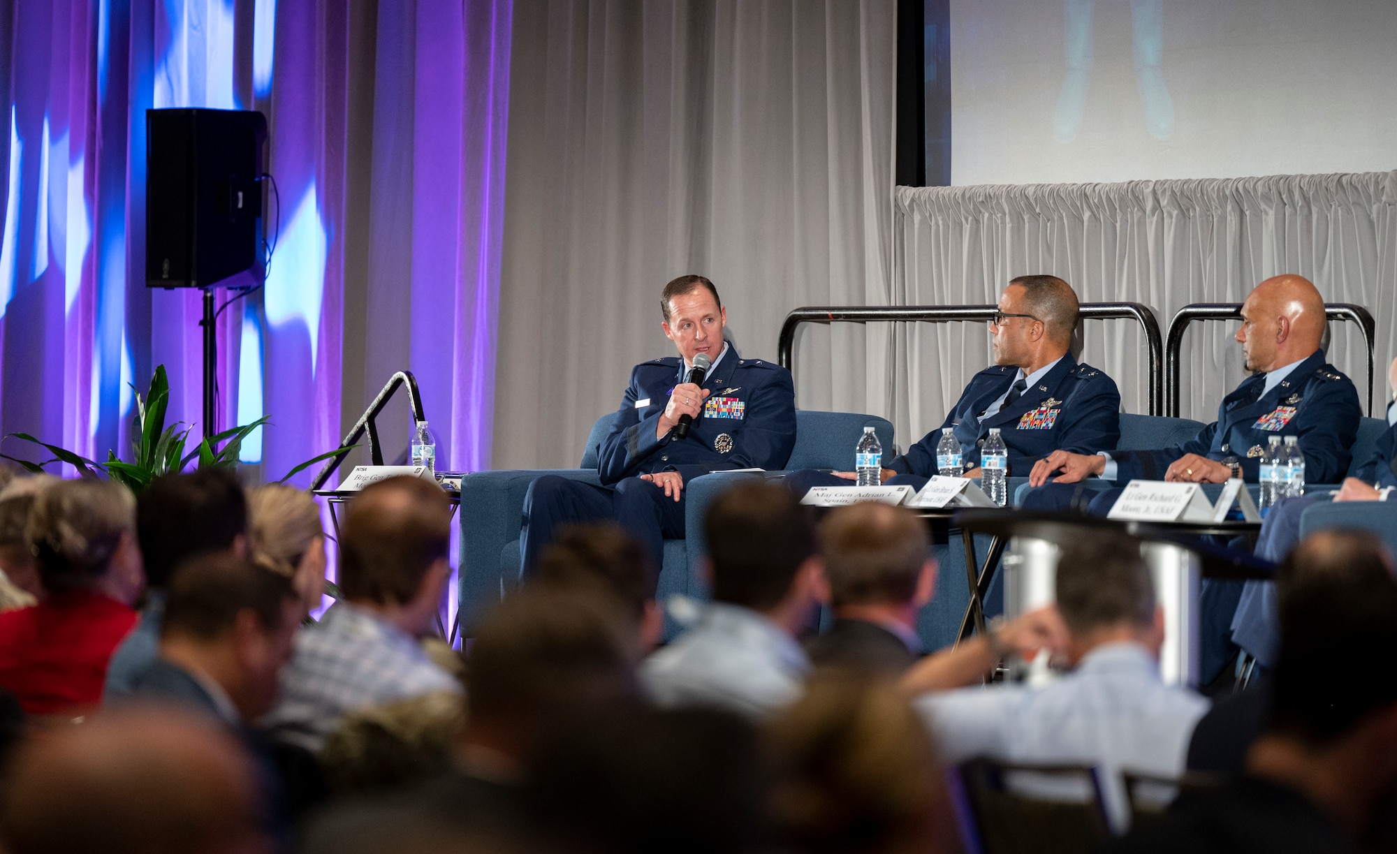 U.S. Space Force Brig. Gen. Todd Moore, Deputy Commander of Space Training and Readiness Command, delivers featured remarks during a Department of the Air Force General Officer panel discussion at the 2023 Interservice/Industry Training, Simulation and Education Conference in Orlando, Florida, Nov. 28, 2023.