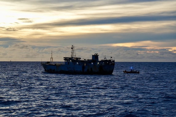 The USCGC Frederick Hatch (WPC 1143) conducts joint fisheries boardings with members of the Papua New Guinea National Fisheries Authority and the Customs Service in the Papua New Guinea exclusive economic zone on Nov. 6, 2023. The crew successfully concluded a routine 47-day expeditionary patrol covering more than 8,200 nautical miles under Operation Blue Pacific, returning to Guam on Thanksgiving, distinguished by a series of historic and strategic engagements across the Western Pacific and Oceania. The Frederick Hatch is the 43rd 154-foot Sentinel-class fast response cutter named for a surfman and lighthouse keeper who was a two-time Gold Life Saving Medal recipient. They regularly patrol Oceania, fostering international cooperation and supporting maritime safety, security, and stewardship. (U.S Coast Guard photo)