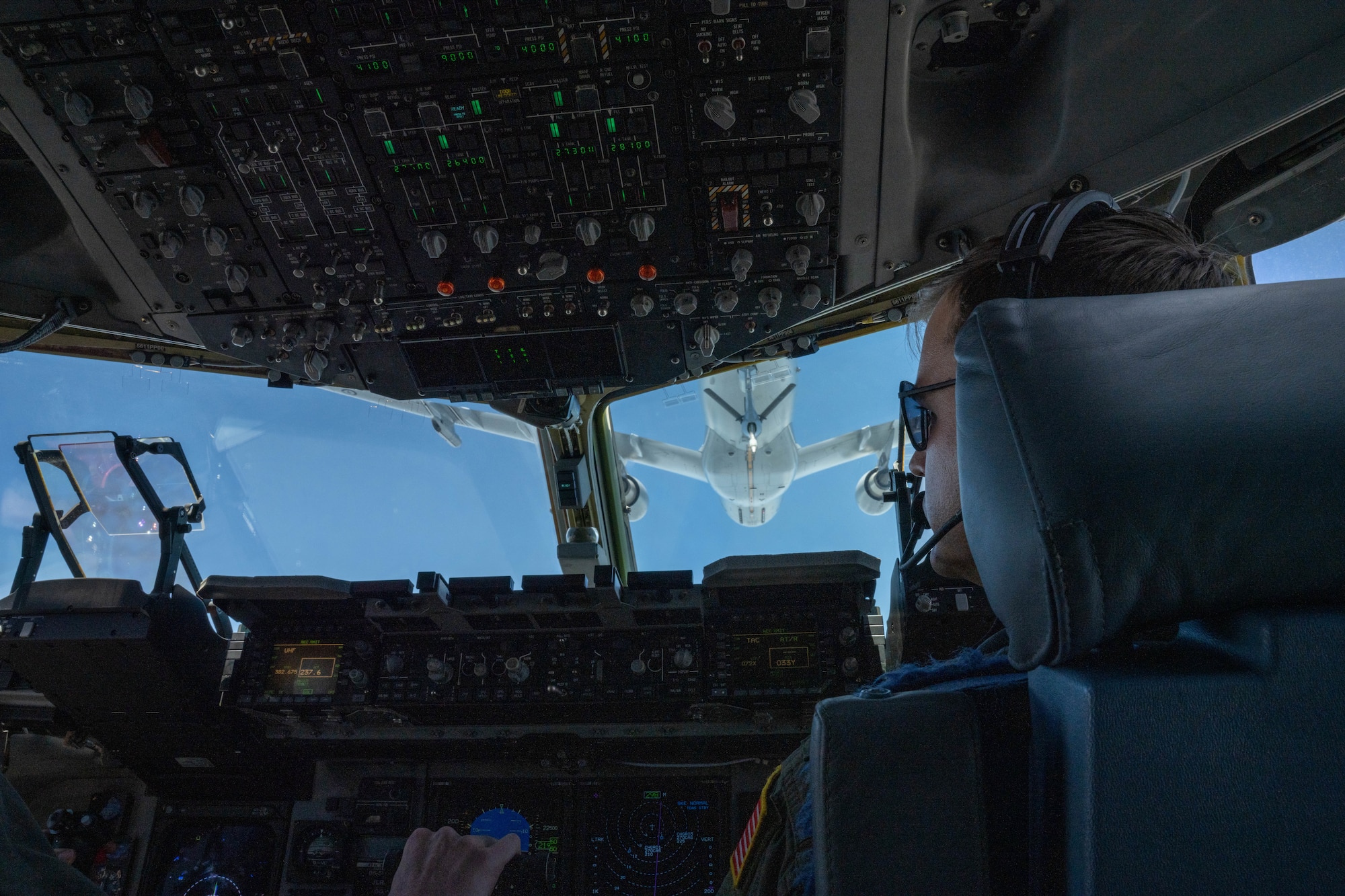 U.S. Air Force Maj. James Simons, 535th Airlift Squadron pilot, prepares to receive fuel from a Royal Australian Air Force KC-30A Multi-Role Tanker Transport (MRTT) in the skies over Australia during a training flight for Global Dexterity 23-2, Nov. 28, 2023. This exercise is designed so that the U.S. Air Force and the Royal Australian Air Force can develop bilateral tactical airlift capabilities and learn from each other to strengthen partnerships in the Indo-Pacific Region.(U.S. Air Force photo by Senior Airman Makensie Cooper)