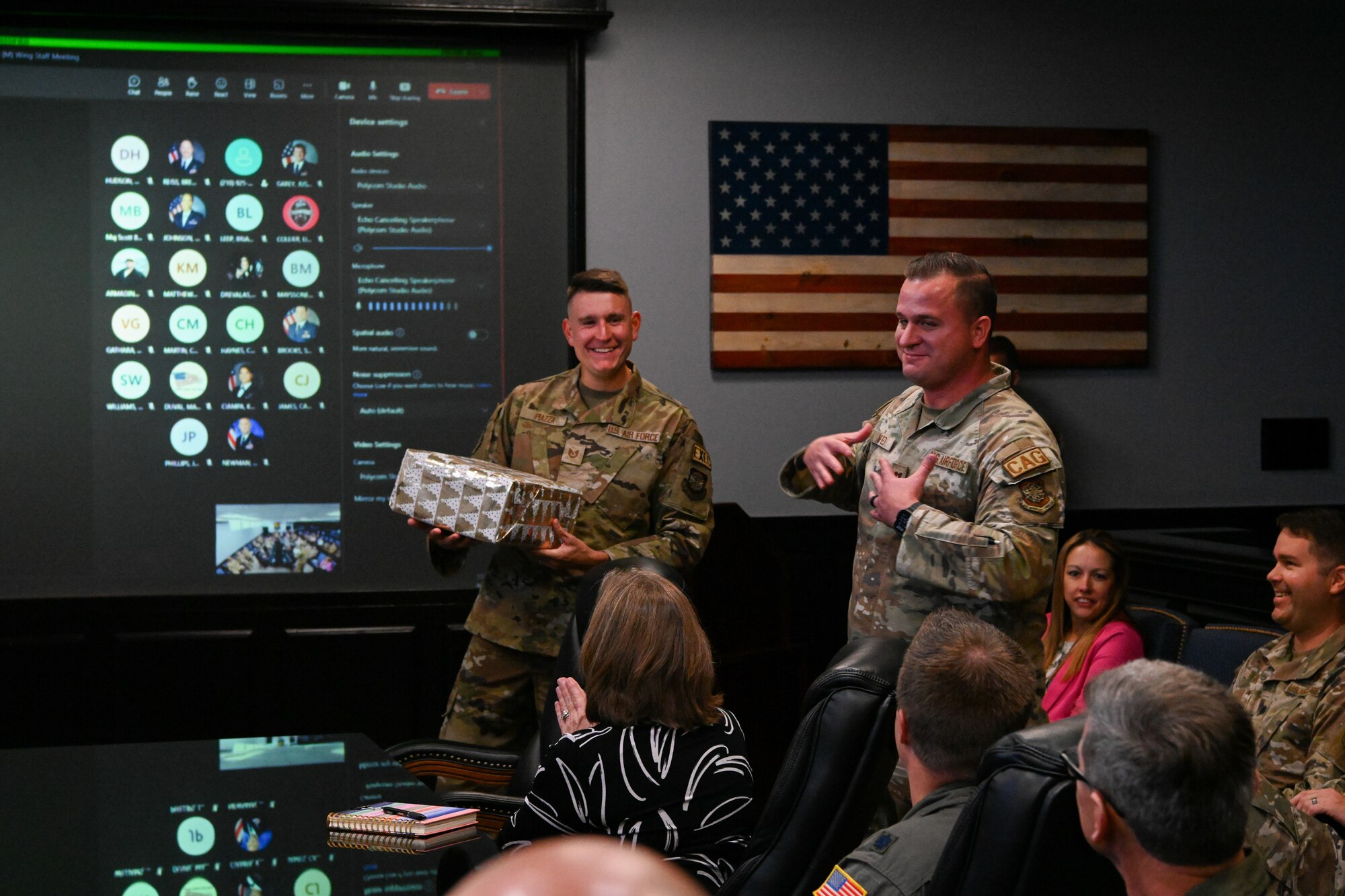 U.S. Air Force Tech. Sgt. Craig Piazza, 6th Air Refueling Wing senior enlisted executive assistant to the commander, receives news that he has been accepted into Officer Training School at MacDill Air Force Base, Florida, Sept. 28, 2023. Piazza has served for 11 years, and was recently accepted into OTS to begin the next chapter of his career. (U.S. Air Force photo by Airman 1st Class Derrick Bole)