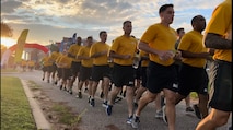 PENSACOLA, Fla. -- Chief Petty Officer selects at Naval Air Station (NAS) Pensacola participate in the installation's Morale, Welfare and Recreation (MWR) Run for the Fallen Sept. 21 onboard the air station. The run is a memorial event, designed to honor service members who made the ultimate sacrifice. (Photo by Ens. Angelique Therrien)