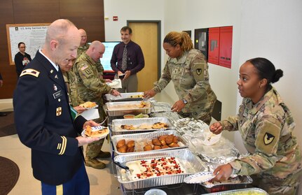 Attendees of Fort Detrick’s National Hispanic Heritage Month observance Sept. 28 enjoyed a variety of cultural foods following the event. (C.J. Lovelace)