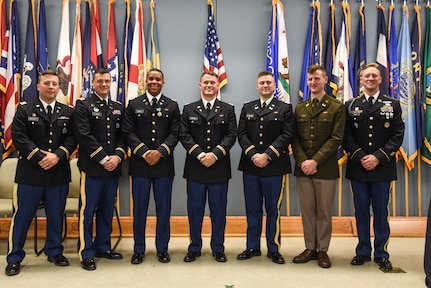 Ten officer candidates enrolled in the Virginia Army National Guard’s Officer Candidate School receive their commissions Sept. 17, 2023, at a ceremony held at Fort Barfoot, Virginia. The candidates were part of the traditional OCS Class 65, as well as accelerated Classes 66A and 66B. During the ceremony, they took the oath of office, and were then pinned with second lieutenant rank by family and friends. Col. Kurt K. Kobernik, commander of the 183rd Regiment, Regional Training Institute, served as the guest speaker for the event, while the 29th Division Band provided musical accompaniment. (U.S. Army National Guard photo by Sgt. 1st Class Terra C. Gatti)