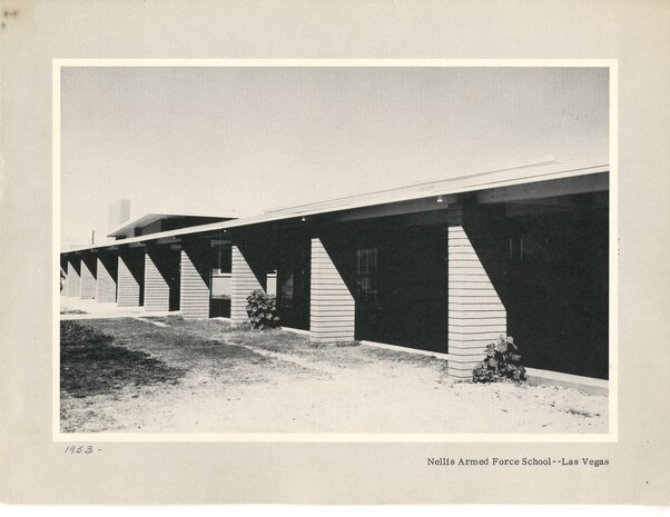 Lomie G. Heard Elementary School “Desert Hawks” mascot logo and facility on Nellis Air Force Base. The school is the only Clark County school on a military base.