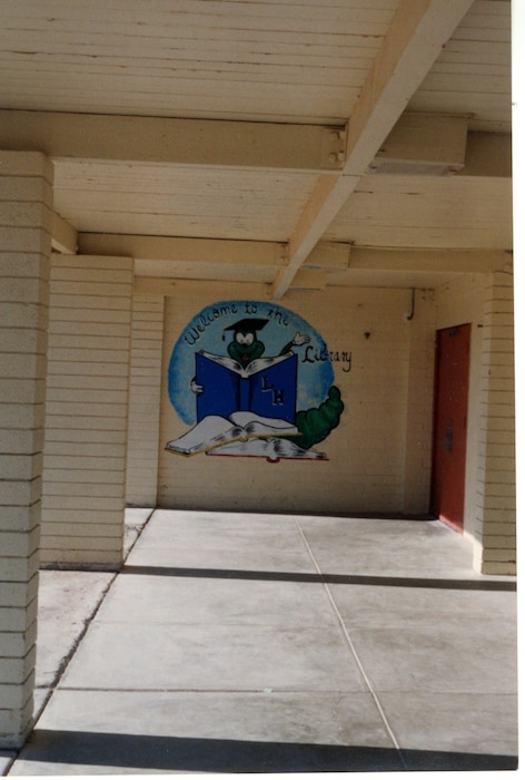 Mural at the entrance to the library, undated.