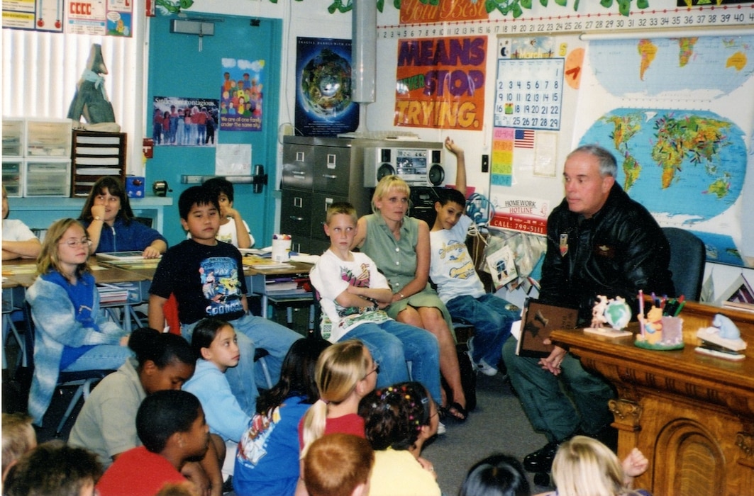 Nellis AFB leadership reading to a class, 30 January 94.