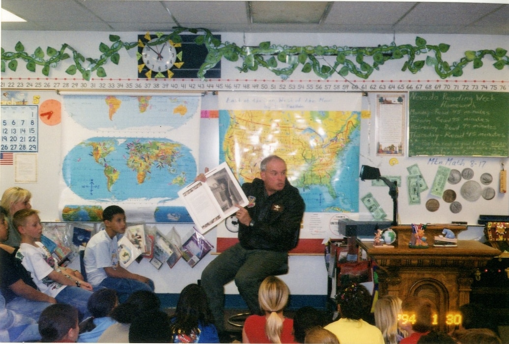 Nellis AFB leadership reading to a class, 30 January 94.