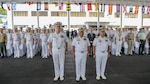 MANILA, Philippines (Oct. 2, 2023) – Vice Adm. Karl Thomas, Commander, Seventh Fleet, left, Vice Adm. Toribio D. Adaci Jr., Flag Officer in Command, Philippine Navy, center, and Commodore Joe Anthony C. Orbe, Commander, Naval Forces Southern Luzon, pose for a photo with service members of participating nations of Sama Sama 2023. MTA Sama Sama is a multilateral exercise including forces from Philippines, the United States, Australia, France, Japan, Canada and the United Kingdom designed to promote regional security cooperation, enhance maritime interoperability, and maintain and strengthen maritime partnerships. (U.S. Navy photo by Mass Communication Specialist Sean Lynch)