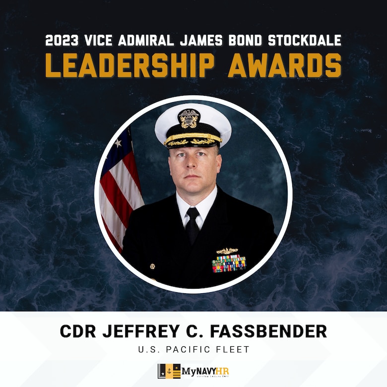 graphic highlighting Cmdr. Jeffery Fassbender of U.S. Pacific Fleet as a 2023 Stockdale Leadership Award recipient