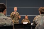 Col. Jodelle Schroeder, U.S. Army Nurse Corps' Interim Corps Chief, speaks during an Army Nurse Corps Town Hall at the USO in Bethesda, Maryland, Sept. 20, 2023. The Army Nurse Corps Town Hall is a semi-annual town hall to discuss with Army Nurses on developing changes to the Army Nurse Corps and address any questions they may have.